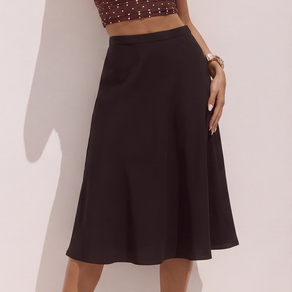 Willow Ridge Black Midi A-Line Skirt Size 10 Elastic Waist Made in USA Vintage
